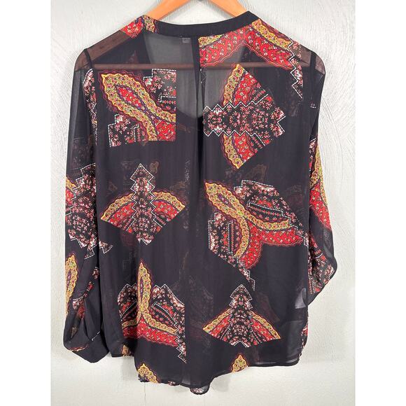 Daniel Rainn Women's Size Large Sheer Black Floral Breathable Long Sleeve Blouse - Picture 2 of 11